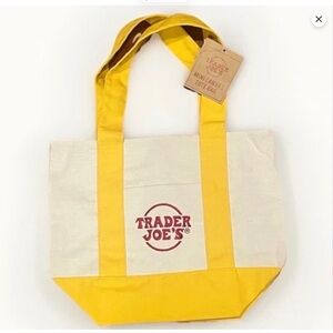Trader Joe's Cream Canvas Mini Tote with Yellow Trim